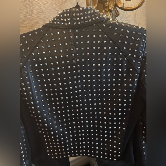 Alice and Olivia “Harvey Silver Studded Black Leather Jacket” - Picture 9 of 12
